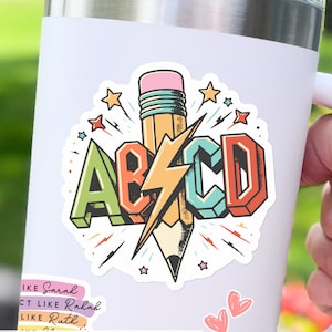 Bonita pegatina para profesor, para botella de agua, para portátil, con letras del alfabeto, regalo para profesor, regalo divertido para profesor, regalo de vuelta al cole.