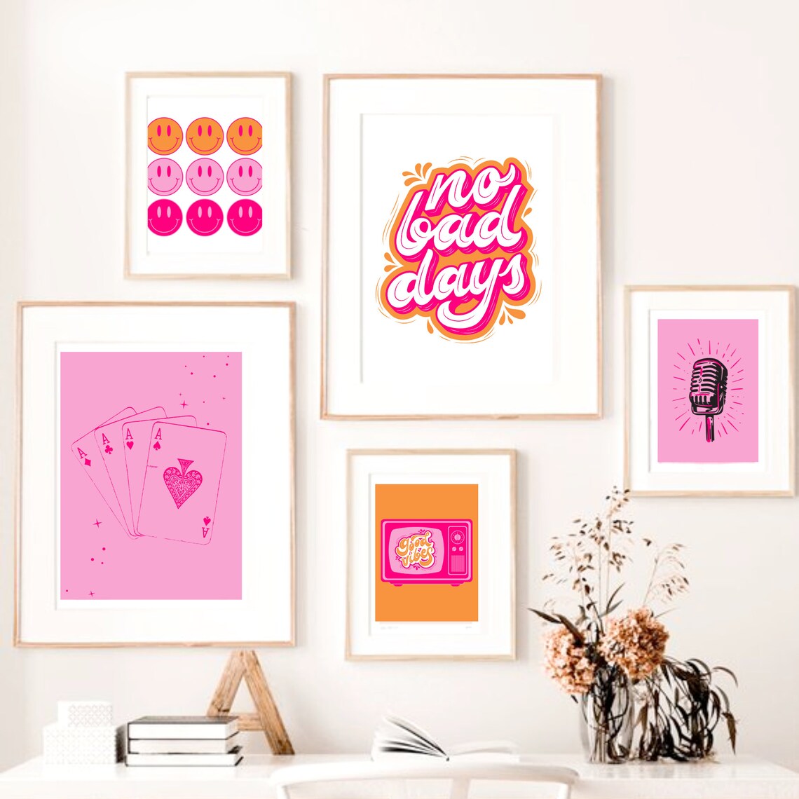 Preppy Wall Art Printable Set of 10 Pink Orange Gallery Wall Teenage ...