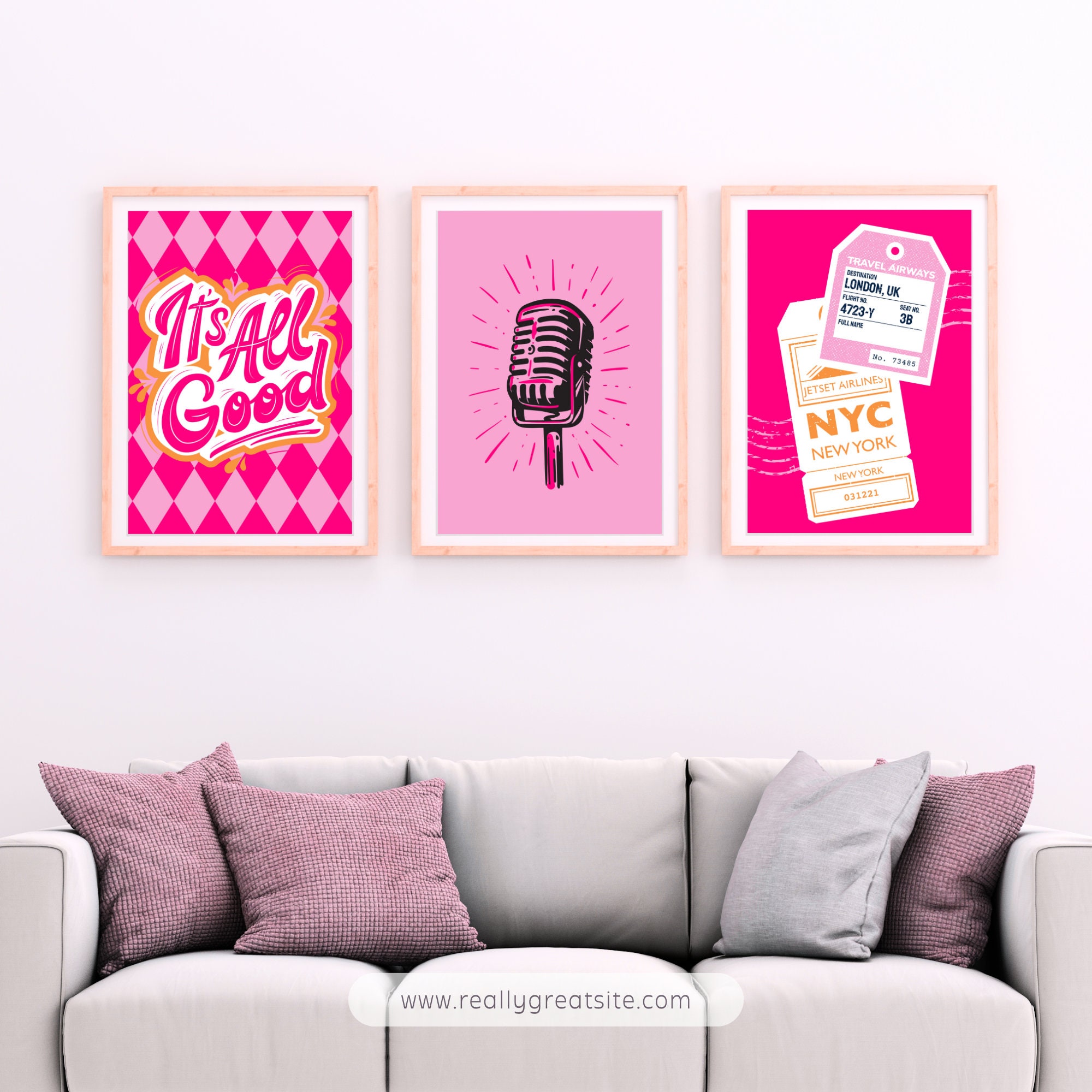 Preppy Wall Art Printable Set of 10 Pink Orange Gallery Wall Teenage ...