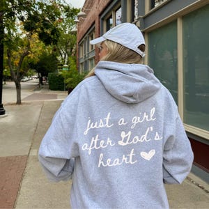 Just a Girl Christian Hoodie Faith Inspired Sweatshirt Gods Love Shirt for Women Worship Sweatshirt Back Print Hoodie for Bible Study Group