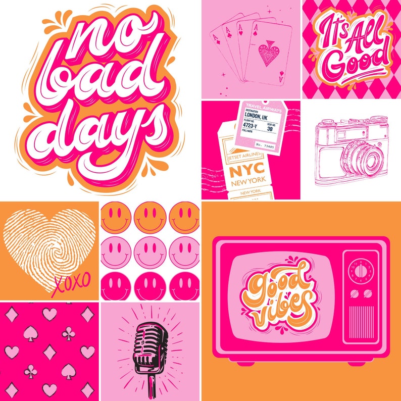 Preppy Wall Art Printable Set of 10 Pink Orange Gallery Wall Teenage ...