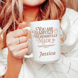 Wonderfully Made Mug Gift for Spiritual Friend Cut Coffee Cup for Christian Mug for Friend Morning Devotional Coffee Cup Gift Prayer Group