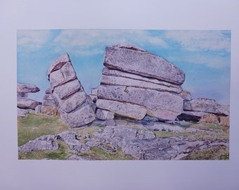 Dartmoor Landscape Watercolour print - Shelstone Tor
