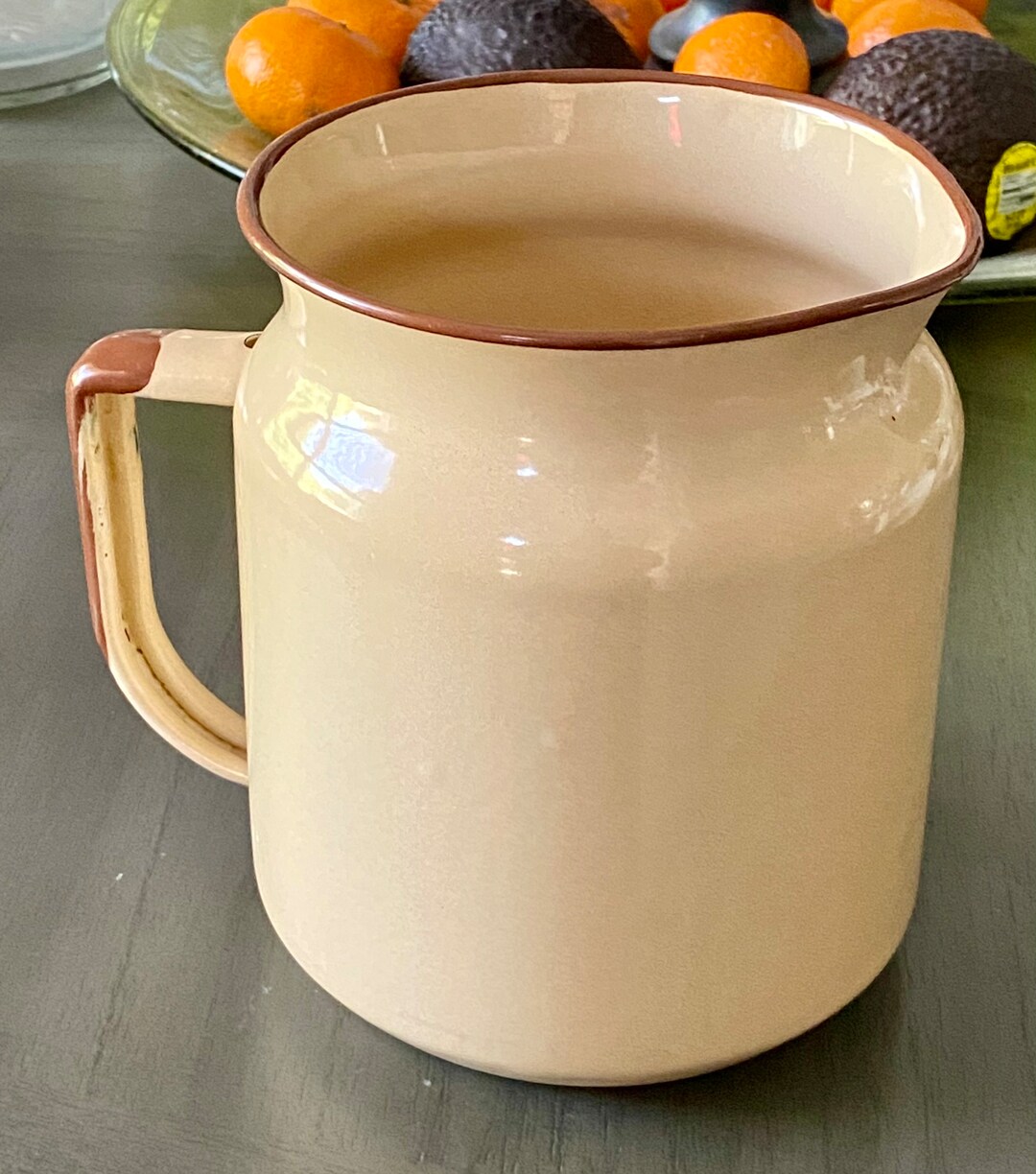 Vintage Farmhouse Enamel Milk Pitcher Etsy