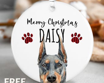 Personalized Dobermann Dog Ornament with Name, Custom Pet Memorial Ornament, Dog Lover Gift, Dog First Christmas Ornament