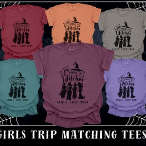 Comfort Colors® Girls Trip 2024 Halloween Shirt, Halloween Witch Graphic Tee, Funny Crewneck Shirt, Fall Shirt, Salem Witch Shirt