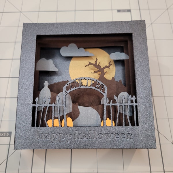 Halloween Cemetery Landscape Handmade Card | Pop-up Shadowbox Papercraft