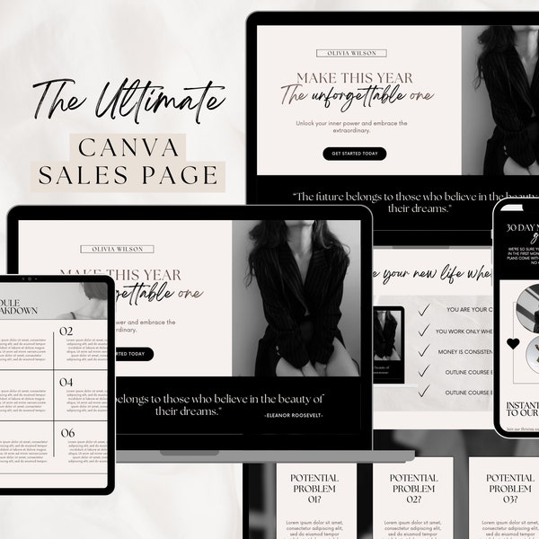 Course Sales Page Canva Template Mentor Coach Landing Page Website HTML Membership Sales Funnel