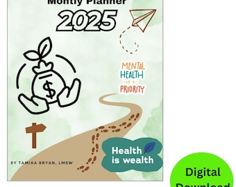 12 Month Digital Download Planner for Keeping Track of Your Health, Mental Health and Wealth Goals!