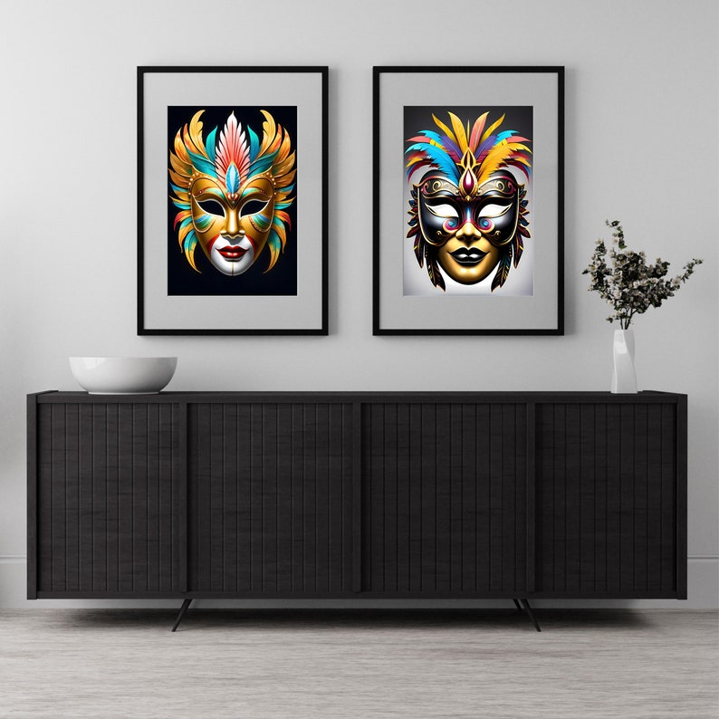 Set of 6 Brazilian Rio Carnival Mask Printable Wall Art, Traditional ...
