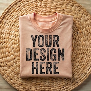 Heather Peach Bella Canvas Flat Lay Shirt Mockup, 3001 Peach Tee Mockup, BC 3001 Mocks, Boho Shirt Mockup Template, Folded Tshirt Digital