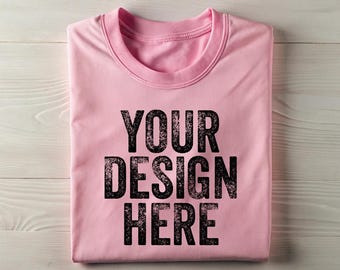 Pink Bella Canvas Flat Lay Shirt Mockup, 3001 Pink Tee Mockup, BC 3001 Mocks, Boho Shirt Mockup Template, Folded Tshirt Digital Download