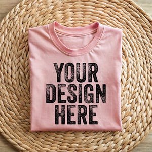 Pink Bella Canvas Flat Lay Shirt Mockup, 3001 Pink Tee Mockup, BC 3001 Mocks, Boho Shirt Mockup Template, Folded Tshirt Digital Download