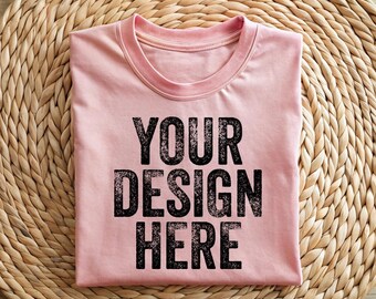 Pink Bella Canvas Flat Lay Shirt Mockup, 3001 Pink Tee Mockup, BC 3001 Mocks, Boho Shirt Mockup Template, Folded Tshirt Digital Download