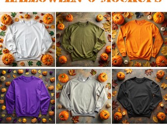 Paket Gildan 18000 tröjmodell, Halloween-mockup med rund hals, höstmockup, kraftig tröjmodell, höstmockup med hög digital kvalitet