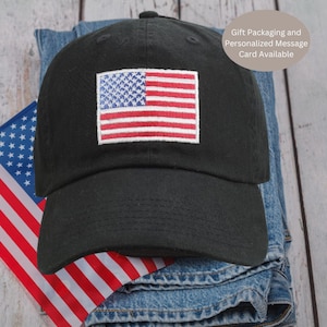 USA Flag Baseball Cap Gift American Flag Hat for Men’s Christmas Gift USA Flag Hat for Birthday Patriotic Embroidered Cap With Message Card