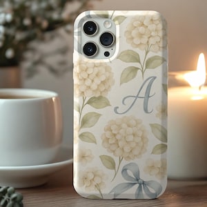 Floral Initial Phone Case Custom Monogram Hydrangeas case For iPhone 16 15 14 13, Custom Name Phone Case For Samsung S23, Coquette Phonecase