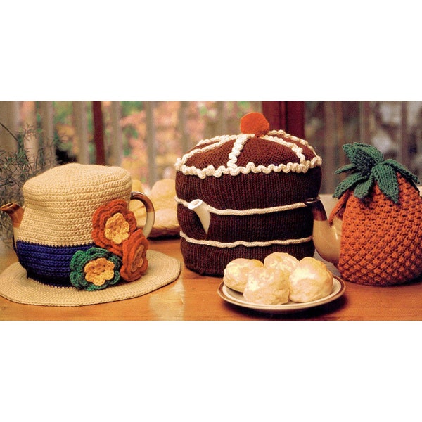 Vintage CROCHET KNITTING PATTERN pdf Tea cosies kitchen decoration hat cosy chocolate gateau pineapple 8 ply light worsted dk hook 4.00 No8