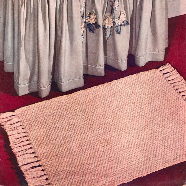 Vintage CROCHET PATTERN basket weave rug fringe bathroom bedroom area rectangular rug pdf hook G 4.25 mm yarn afghan worsted 10 ply 24x36 in