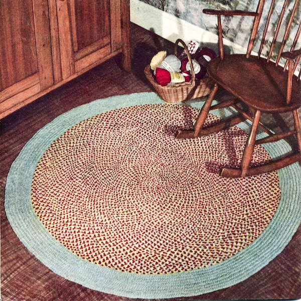 Vintage PATTERN braided rug pdf tutorial very easy without crochet hook and knitting needles diameter 58 inches chindi round cotton carpet