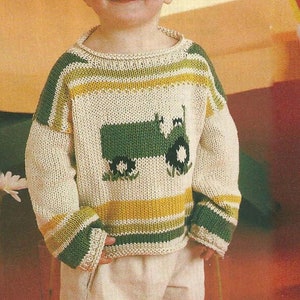 Vintage KNITTING PATTERN PDF download baby boy knit sweater kids pullover sizes 2, 4, 6, 8 aran bulky chunky 10-12 ply yarn 5.5 mm needles