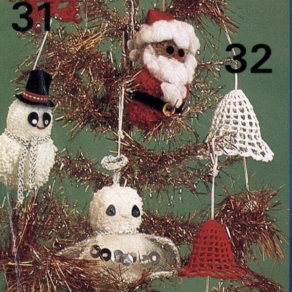 Vintage CROCHET PATTERN pdf christmas decorations crochet stars pom-pon father christmas snow man angel bell hook 6.00 (No 4), 3.00 (10-11)