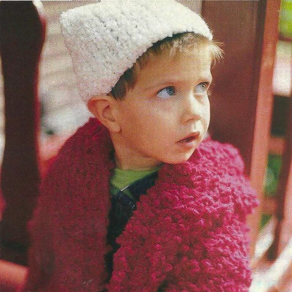 Vintage PDF KNITTING PATTERN baby velour hat knit fall coat jacket cotton childs beanie hat kid sport 12 wpi 5 ply fine yarn 6 & 7 mm needle