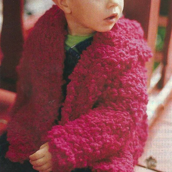 Vintage PDF KNITTING PATTERN baby jacket knit coat fluffy sweater size 3 6 9 12 18 24 months 3 years bulky chunky 7 wpi 12 ply 8 mm needles