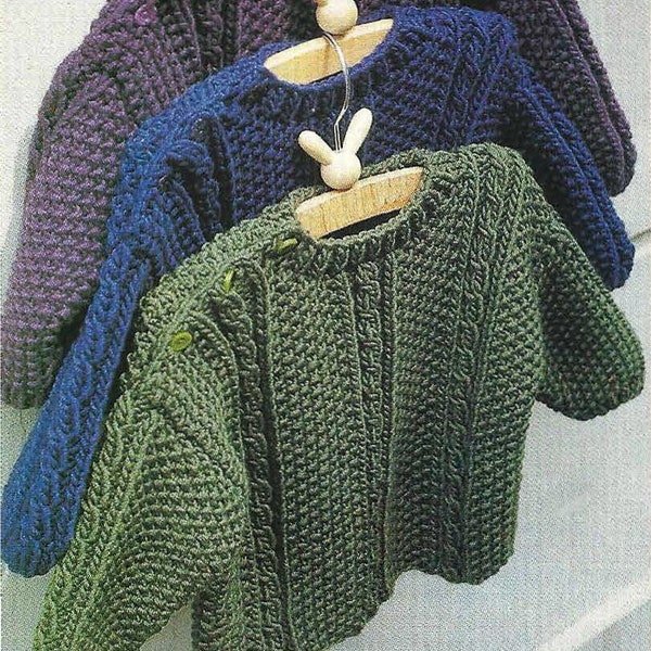 Vintage PDF KNITTING PATTERN baby seed stitch pullover child knit sweater kids sizes 3 6 9 12 18 24 months 3 years yarn aran 12 ply 5.5 mm