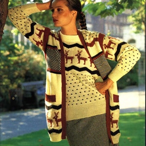 Strickmaschine ANLEITUNG 4,5mm PDF Damen Strickweste Fairisle Pullover Hirsch Rentier Fair Isle Lochkarte Dame Weste Pullunder Taschen