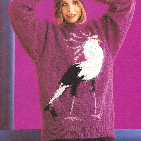 Knit Funny Sweater PDF KNITTING PATTERN 80s Intarsia Secretary