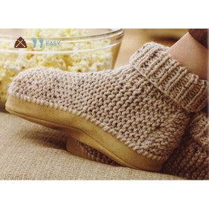 Womens knit chunky boots KNITTING PATTERN PDF easy instruction patons bulky 12 ply yarn size slippers sols garter stitching needles 5.5 mm