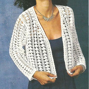 Vintage CROCHET PATTERN PDF donna estate giacca bottoni matrimonio tutorial scrollata di spalle sposa leggero cardigan gancio D/3 3 mm diteggiatura 4 - 5 strati