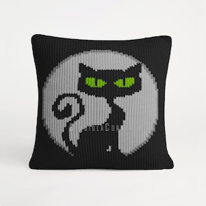 Patrón de tejido para cojín de gato negro: funda de cojín cuadrada pequeña de punto de 35 cm (14 pulgadas)