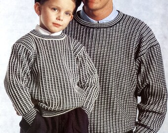 2 machine knitting patterns Mens & boys knit winter sweater pick rib pullover Knitmaster 600, 700, Zippy de Lux, SK-550 ribber SRP60, SRP60N