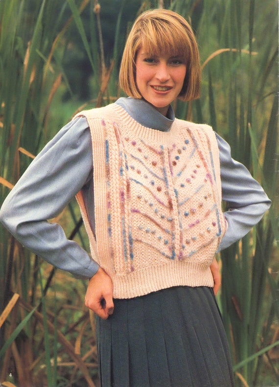 Modèle au crochet Pop-corn et pull torsadé Pull sans manches