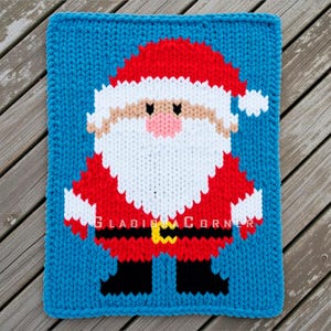 Christmas Chunky Blanket - Hand / Finger Knitting Pattern - Funny Santa Claus motif
