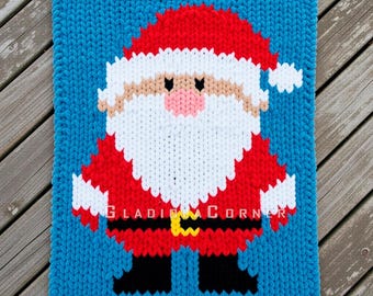Christmas Chunky Blanket - Hand / Finger Knitting Pattern - Funny Santa Claus motif