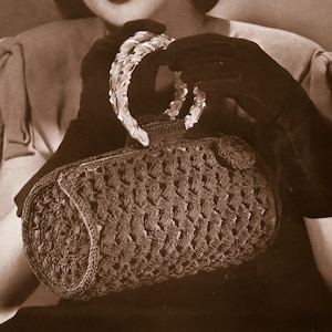Vintage 1940s CROCHET PATTERN PDF tutorial woman clutch cylinder bag purse handbag fan small barrel bag wedding bridal wristlet ring bag