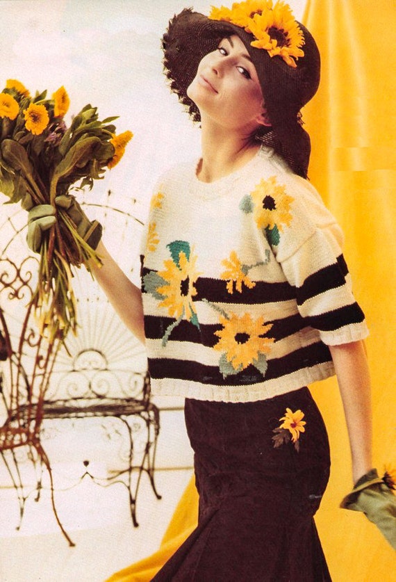 Strickpullover Blumen Strickmuster PDF STRICKANLEITUNG 90er Jahre