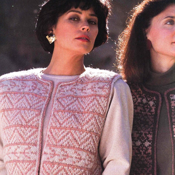 Vintage 90s KNITTING PATTERN knit woman vest fair isle slipover fairisle waistcoat PDF digital tutorial one piece zigzag sleeveless jacket