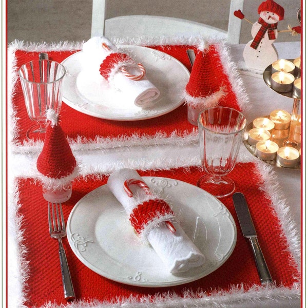 Vintage CROCHET PATTERN pdf christmas decorations crochet place settings egg warmers napkin rings family gift santa hat holiday decor cotton