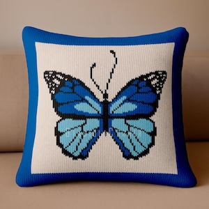 Morpho Butterfly Pillow - Knitting Pattern - square cushion 45 cm (18 in) - Digital Download PDF file - chart and row by row instructions