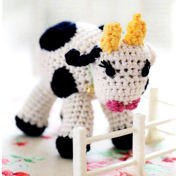 Crochet pattern Daisy Cow amigurumi little calf farm animal small soft toy instruction PDF tutorial instant download yarn wool DK hook F5