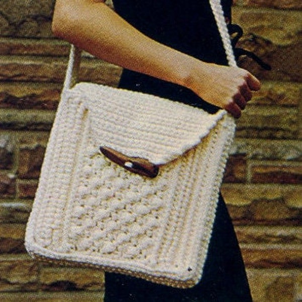 Vintage 70s CROCHET PATTERN fisherman purse PDF tutorial postman shoulder bag crossbody envelop handbag woman tote mockup bag worsted 10 ply