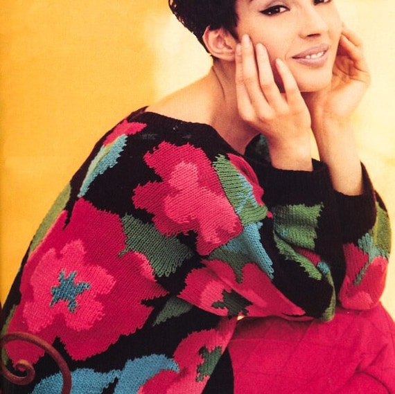 Strickpullover Blumen Strickjacke Strickanleitung 90er Jahre