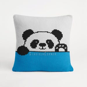 Modello per cuscino a forma di panda in PDF - piccola federa quadrata lavorata a maglia da 35 cm (14 pollici)