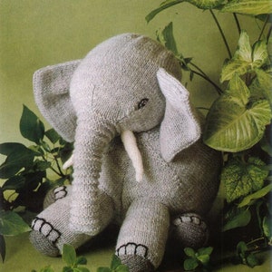 Easy KNITTING PATTERNS knit elephant Big Jumbo baby shower gift toddler children child soft toys digital PDF tutorial needles 4mm/No8 dk