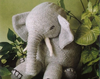 Easy KNITTING PATTERNS knit elephant Big Jumbo baby shower gift toddler children child soft toys digital PDF tutorial needles 4mm/No8 dk