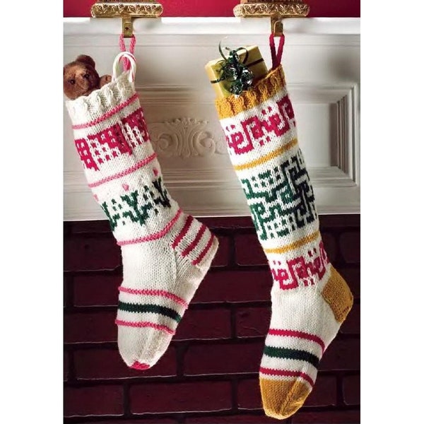 MOTIF de bas de Noël en tricot vintage chaussettes en jacquard jacquard décorations de cheminée de l'Île-du-Prince-Édouard cadeau de famille Noël peigné poids 5 mm aiguilles